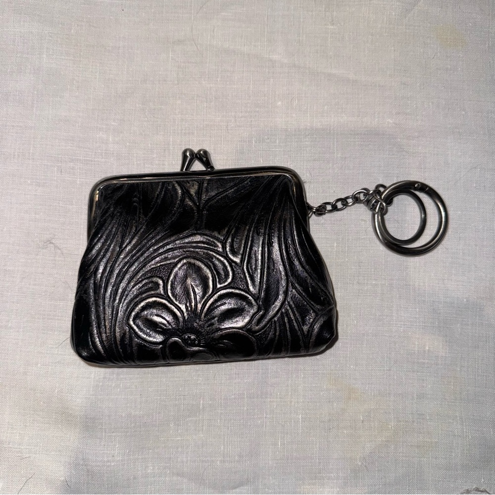 Patricia Nash Black Embossed Coin Purse with Key Chain